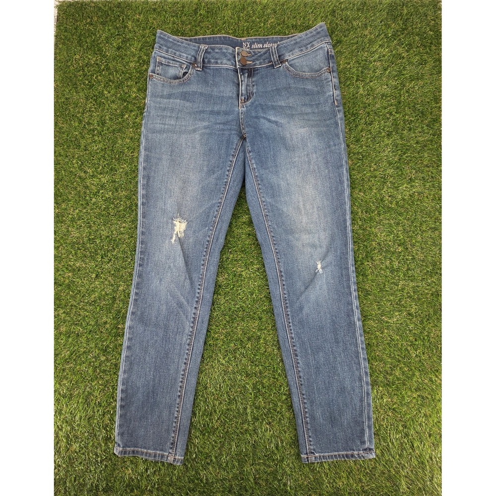 Women's NY&C Slim Slouch Jeans with Distressing in Medium Wash, Size 4